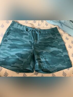 Teal Camo Athletic Drawstring Shorts